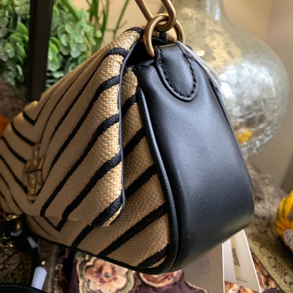 SOLD⛔️Authentic TORY BURCH Leather/quilted straw magnetic flap shoulder/Crosby - Picture 3 of 15